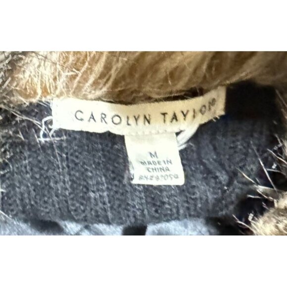 FAUX FUR SWEATER SIZE M BLACK CAROLYN TAYLOR RIBBED ZIPPER WOMENS - Picture 5 of 5